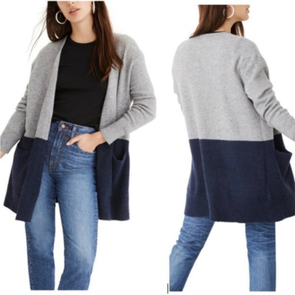 Madewell‎ Ryder Colorblock Heather Gray Open Cardigan Wool Alpaca Large